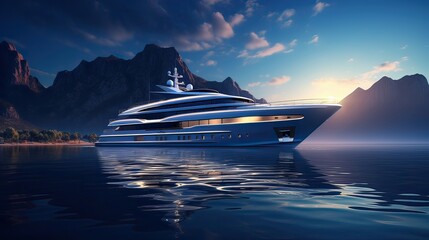 A luxurious yacht sails gracefully through serene waters. Opulent, lavish, elegant vessel, leisurely maritime journey, premium sailing experience, high-end luxury. Generated by AI.