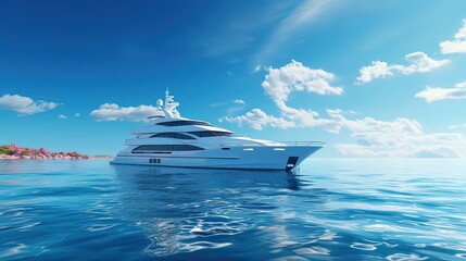 Luxurious yacht gracefully sailing through pristine waters. Opulent, lavish, elegant vessel, leisurely voyage, premium sailing experience, high-end maritime luxury. Generated by AI. - obrazy, fototapety, plakaty