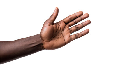 Black african american man hand trying to reach something. Isolated on Transparent background.