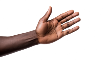 Black african american man hand trying to reach something. Isolated on Transparent background.