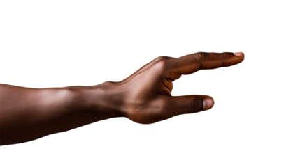 Black african american man hand trying to reach something. Isolated on Transparent background.