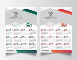 Modern 2024 wall calendar design, Print Ready One Page wall calendar template, 2024 calendar planner 