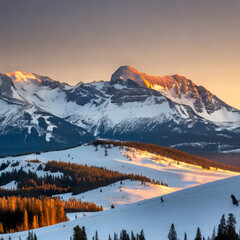 Snowy Twilight Peaks Painted in Evening's Glow