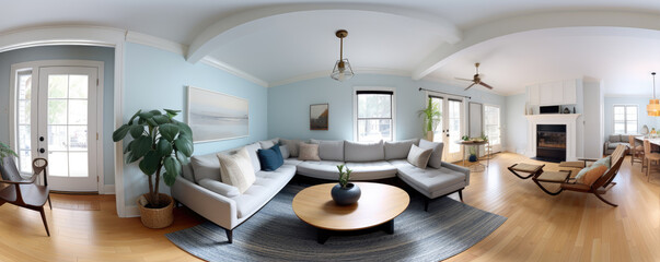 360 living room panorama interior. Modern high degree definition. - obrazy, fototapety, plakaty