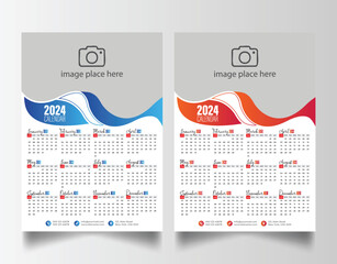 Modern 2024 wall calendar design, Print Ready One Page wall calendar template, 2024 calendar planner 