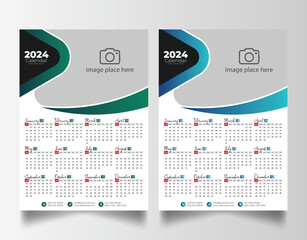 Modern 2024 wall calendar design, Print Ready One Page wall calendar template, 2024 calendar planner 