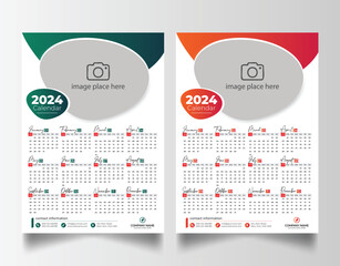 Modern 2024 wall calendar design 2024, Print Ready One Page wall calendar template design, 2024 calendar planner template