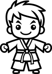 Cute little karate kid silhouette. Vector template for laser cutting.
