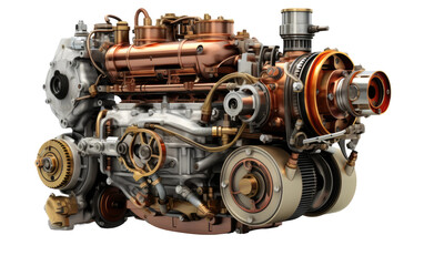 Fototapeta premium A Realistic Image Unveiling the Innovation of the Atkinson Cycle Engine on White or PNG Transparent Background