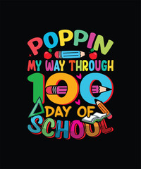school t-shirt design, funny, child, colorful, illustration, fashion, card, 100 day, day,