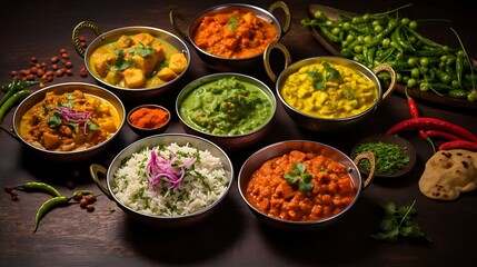 Vibrant and spicy Indian curries - obrazy, fototapety, plakaty