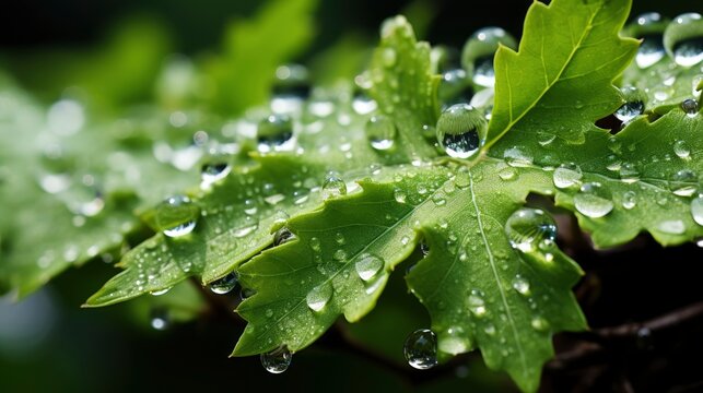 Green Leaf Water Drops Center Macro, HD, Background Wallpaper, Desktop Wallpaper 