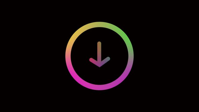 Colorful neon light download icon animated on a black background.