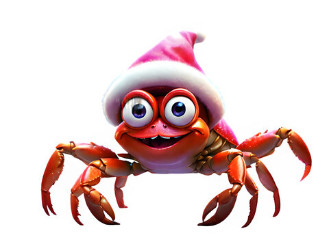 Funny Christmas crabs in Santa's costume under the funny name of Santa claws in transparent background