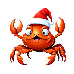 Funny Christmas crabs in Santa's costume under the funny name of Santa claws in transparent background