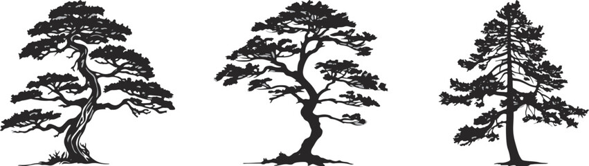 Obraz premium Set of black trees on a white background.