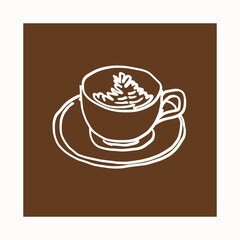 Coffee image, engraved cups of coffee, monochrome illustration