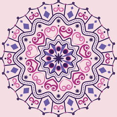 beautiful pink and purple mandala design with hearts and ornaments