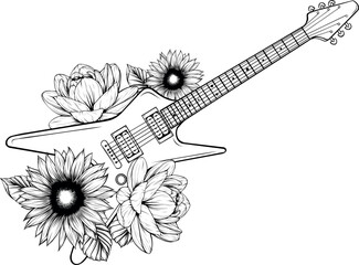 vector illustration of electric guitar line art
