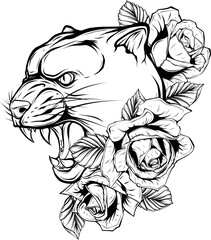 cougar head vector illustration black and white color