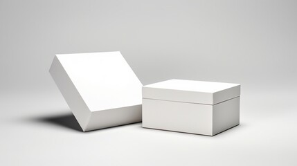 white opened and closed square folding gift box mockup, showcased on a clean white background. 