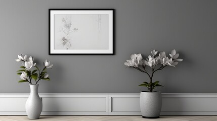 Infuse your space with elegance using a 3D ed photo frame and mockup, seamlessly adorning a refined gray wall.