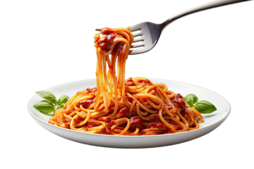 Delicious spaghetti with sauce linguine on a fork On Transparent Background