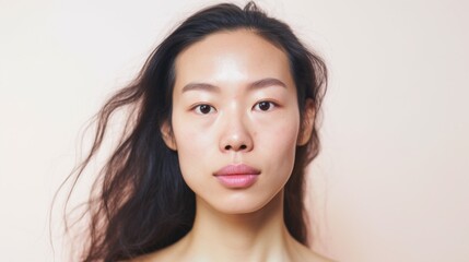 Naklejka premium A closeup shot captures the raw beauty of an Asian woman with imperfect skin.