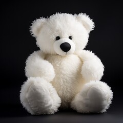 An isolated white teddy bear cuddling a heart-shaped plush toy, evoking a sense of comfort and tenderness
