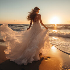 Fototapeta na wymiar Bride and sunset