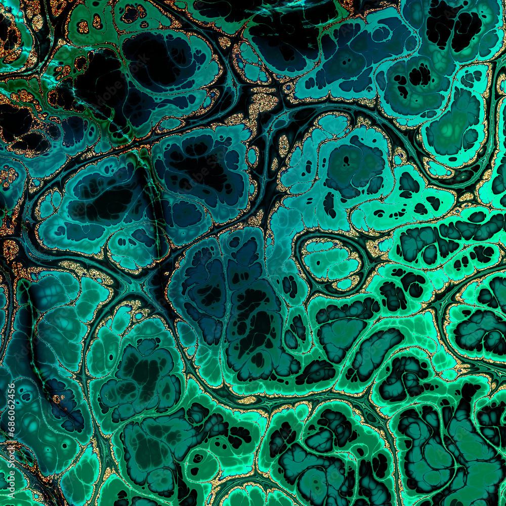 Aufkleber malachite marble texture. fractal digital art background. high resolution. green marble texture with