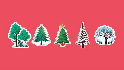 christmas tree sticker set, Winter holiday tree vector illustrations