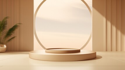  3D background products minimal podium scene, showcasing a beige pedestal in vector 3D ing. 