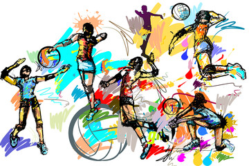 Ball volleyball sport art and brush strokes style.