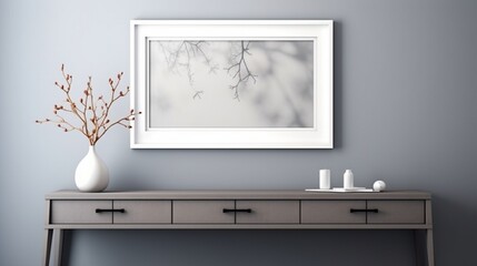 Capture the essence of sophistication with a 3D ed photo frame and mockup, harmoniously blending against a chic gray wall.