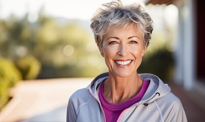 A Stylish Silver-Haired Lady Rocking a Vibrant Purple Top