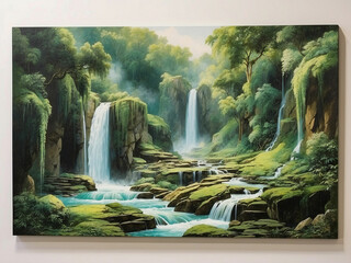 The scenery of trees with waterfall