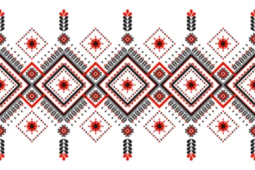 Papier Peint photo Lavable Style bohème Fabric flower pattern art. Geometric ethnic seamless pattern in tribal. Design for background, wallpaper, vector illustration, fabric, clothing, carpet, textile, batik, embroidery.