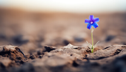 Purple flower sprouting through asphalt or dry soil ,spring concept - Powered by Adobe