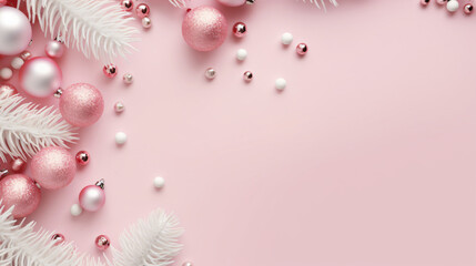 Christmas pink flat lay background