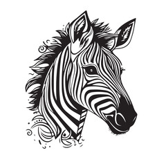 Zebra in cartoon, doodle style. Isolated 2d vector illustration in logo, icon style, Eps 10, black and white. AI Generative