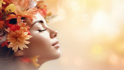 Woman with a wreath on her head and closed eyes ,spring concept