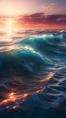 Obraz premium Beautifully Reflecting and Colorful Ocean Waves During a Fantastic Sunset