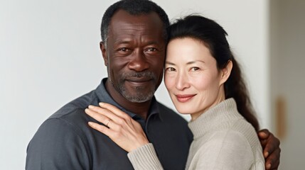 Obraz premium A loving 50-year-old pair finds unity through a comforting embrace.
