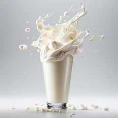 Poster Splashes of vanilla milkshake on white background with whipped cream © Katrin_Primak