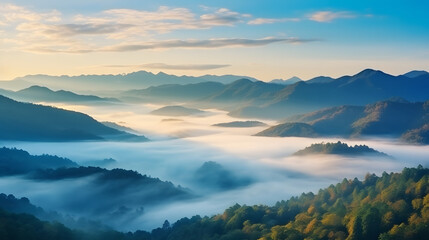 Obraz premium beautiful landscape of mountain layer in the morning sunrise.