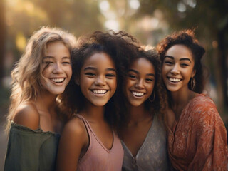 Fototapeta premium A diverge group of girls smiling together