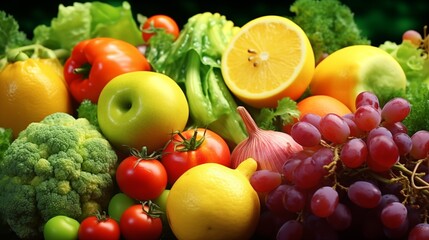 Assortment of fresh organic fruits and vegetables in rainbow colors