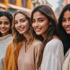 Fototapeta premium A diverge group of girls smiling together