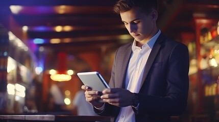 businessman working with modern devices, student boy using digital tablet computer and mobile smart phone,business concept,selective focus,vintage color